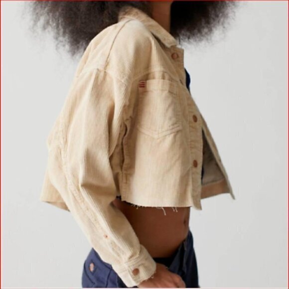 BDG Cropped Cream Corduroy Raw Hem Cropped Jacket Size XS - Picture 11 of 12